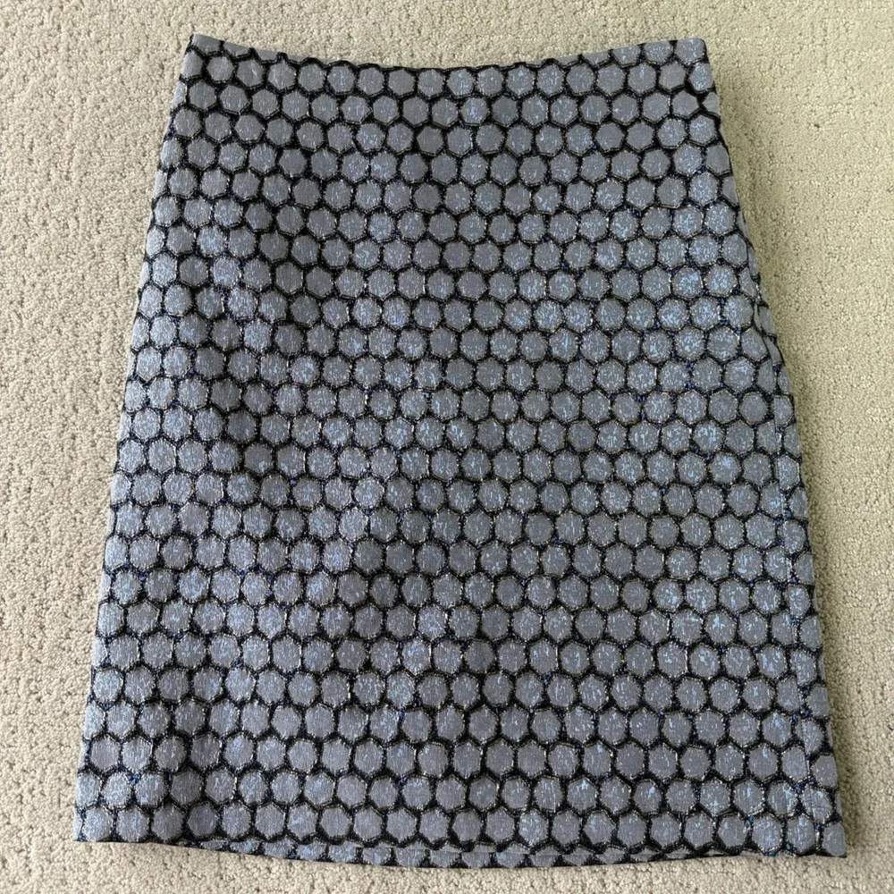 J.McLaughlin Mini Skirt Womens 2 Silver Gold Metallic Honeycomb Jacquard A-Line